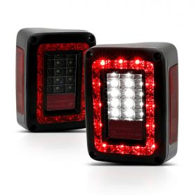AmeriLite Red/Smoke Lense Black Housing LED Tail Lights set for Jeep Warnger - Passenger and Driver Side