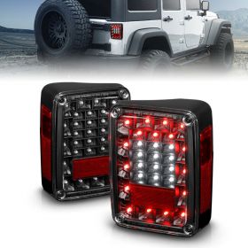 AmeriLite Black LED Tail Lights Pair For Jeep Wrangler - Passenger and Driver Side