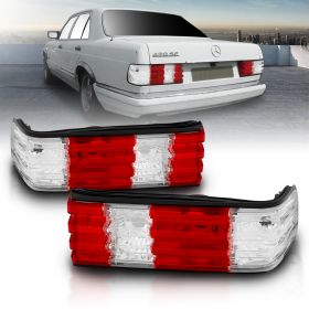 AmeriLite Replacement Taillights Red/Clear Lens For 86-91 Mercedes Benz S Class W126 - Passenger and Driver Side