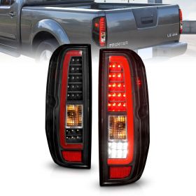 AmeriLite for 2005-2021 Nissan Frontier 2009-2012 Suzuki Equator C-Type LED Black Replacement Tail Lights Assembly Set - Passenger and Driver Side