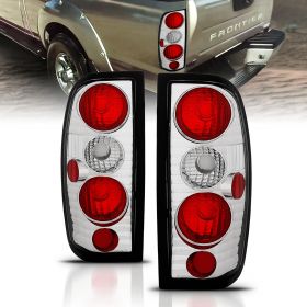 AmeriLite for 1998-2004 Nissan Frontier Euro Clear Chrome OE Replacement Tail Lights Brake Lamps Set - Passenger and Driver Side