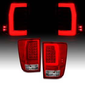 AmeriLite for 2004-2015 Nissan Titan A60 C-Type LED Tube Red Replacement Tail Lights Pair - Driver and Passenger Side