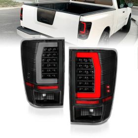 AmeriLite for 2004-2015 Nissan Titan A60 C-Type LED Tube Black Replacement Tail Lights Pair - Driver and Passenger Side