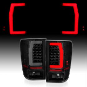 AmeriLite for 2004-2015 Nissan Titan A60 C-Type LED Tube Smoke Black Replacement Tail Lights Pair - Driver and Passenger Side
