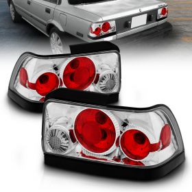 AmeriLite Replacement Rear Brake Taillights Chrome (Black Trim) For 1993-1997 Toyota Corolla - Passenger and Driver Side