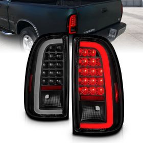 AmeriLite for 2000-2006 Toyota Tundra Standard | Access Cab C-Type LED Tube Smoke Black Replacement Brake Tail Lights Pair - Passenger and Driver Side