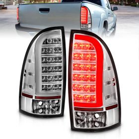AmeriLite for 2005-2015 Toyota Tacoma Pickup C-Type LED Tube Chrome Tail Light Assembly Set - Driver and Passenger Side