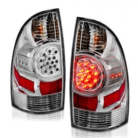AmeriLite OE Style for 2005-2015 Toyota Tacoma Crystal Chrome LED Rear Brake Lamp Replacement Taillights Set - Passenger and Driver Side