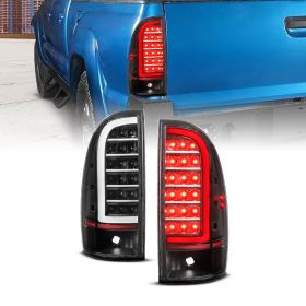 AmeriLite for 2005-2015 Toyota Tacoma Pickup C-Type LED Tube Black Tail Light Assembly Set - Driver and Passenger Side
