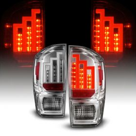 AmeriLite for 2016-2022 Toyota Tacoma Pickup Truck LED Tube Parking Lamp Crystal Chrome Tail Lights Assembly - Driver and Passenger Side