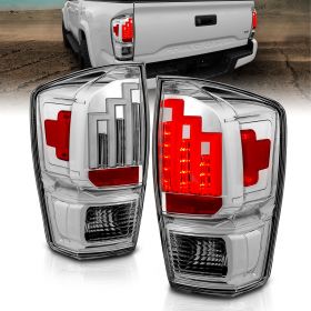 AmeriLite for 2016-2022 Toyota Tacoma Pickup Truck LED Tube Parking Lamp Crystal Chrome Tail Lights Assembly - Driver and Passenger Side