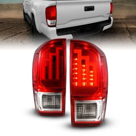 AmeriLite for 2016-2022 Toyota Tacoma Pickup Truck LED Tube Parking Lamp Clear Red Tail Lights Assembly - Driver and Passenger Side