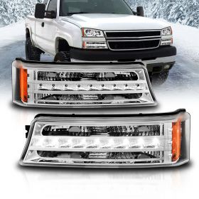 AmeriLite Chrome LED Parking Lights Replacement Set For Chevy Silverado Avalanche - Passenger and Driver Side