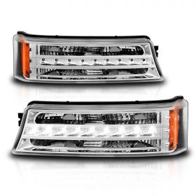 AmeriLite Chrome LED Parking Lights Replacement Set For Chevy Silverado Avalanche - Passenger and Driver Side