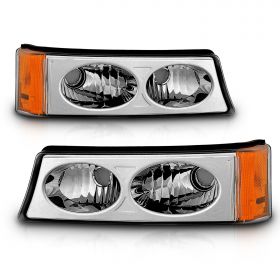 AmeriLite Chrome Replacement Bumper Parking Turn Signal Lights Set For 03-06 Chevy Silverado - Passenger and Driver Side