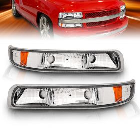 AmeriLite Replacement Bumper Turn Signal Lights Clear Amber For Chevy Silverado Suburban Tahoe - Passenger and Driver Side