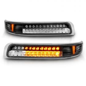 AmeriLite Black Replacement Parking Turn Signal Lights Set For Chevy Silverado Suburban Tahoe - Passenger and Driver Side