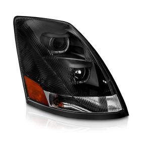 AmeriLite Black Projector Headlights For Volvo VN/VNL Series (PASSENGER RIGHT SIDE) High/Low Beam Bulb Included