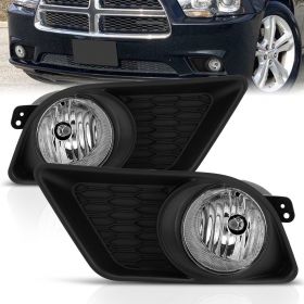 AmeriLite for 2011-2014 Dodge Charger Clear Black Driving Fog Light Bumper Lamp Assembly Set Bulbs Bezel included - Passenger and Driver Side