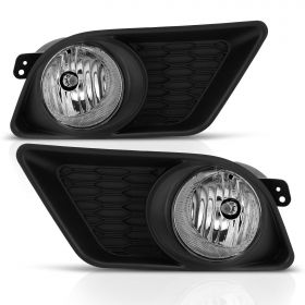 AmeriLite for 2011-2014 Dodge Charger Clear Black Driving Fog Light Bumper Lamp Assembly Set Bulbs Bezel included - Passenger and Driver Side