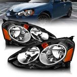 AmeriLite for 2002-2004 Acura RSX -Honda Integra DC5- Black Replacement Headlights Turn Signal Light Assembly Set - Passenger and Driver Side
