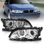 AmeriLite Projector Headlights Halo Chrome For BMW 3 Series E46 4 Door - Passenger and Driver Side