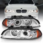 AmeriLite Projector Headlights Halo Chrome Amber Reflector For BMW 5 Series E39 - Passenger and Driver Side