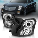AmeriLite Projector Headlights Dual LED Halo Chrome Set For Cadillac CTS - Passenger and Driver Side