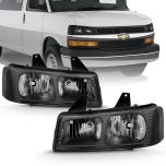 AmeriLite for 2003-2019 GMC Savana Chevy Express Van Black Housing Upgrade Halogen Replacment Headlight Composite Set - Passenger and Driver Side