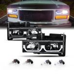 AmeriLite Black Replacement Headlights LED Halo Bar For Chevy/GMC Fullsize Truck SUV - Passenger and Driver Side