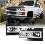 AmeriLite Clear Crystal LED Halo Headlights Pair For Chevy Fullsize Truck / SUV - Passenger and Driver Side