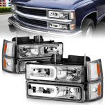 AmeriLite LED Stripe Clear Chrome Replacement Headlights Parking Corner Sets for 94-98 Chevy Fullsize - Passenger and Driver Side