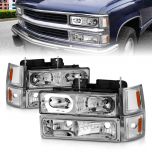 AmeriLite [LED Halo] 1994-1998 For Chevy C/K 1500/2500/3500 Headlights Bumper Lamps Set
