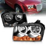 AmeriLite Headlights Black Xtreme LED Halo for Chrysler 300 - Passenger and Driver Side