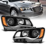 AmeriLite Projector LED Bar Turn Signal Replacement Headlights Pair For Chrysler 300 Driver and Passenger Side