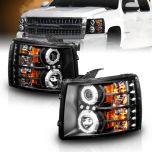 AmeriLite 2007-2013 For Chevy Silverado 1500 2500HD 3500HD: 2014 Silevrado 1500 Extreme Bright Dual LED Halos Black Headlight Set