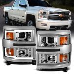 AmeriLite Chrome Projector Dual LED DRL Bar Headlights Pair For 2014-2015 Chevy Silverado 1500 Pickup - Driver and Passenger Side