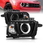 AmeriLite for 2010-2013 Chevy Camaro 2Dr Halogen Type Black Xtreme LED Tube Square Projector Headlights Pair - Passenger and Driver Side