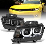 AmeriLite 2014-2015 Dual Super Bright LED Bar Dual Projector Black Headlights Set For 14-15 CHEVY CAMARO - Do Not Fit Factory HID Version