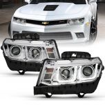 AmeriLite 2014-2015 Dual Super Bright LED Bar Dual Projector Chrome Headlights Pair For CHEVY CAMARO - Do Not Fit Factory HID Version