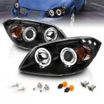 AmeriLite Projcetor Headlights LED Halo Black Amber For Chevy Cobalt - Passenger and Driver Side