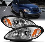 AmeriLite Replacement Headlights Turn Siganl Assembly for 2001-2005 For PT Cruiser OE Factory Style Halogen Bulbs Chrome Pair - Passenger & Driver Side