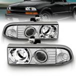 AmeriLite Chrome Projector Headlights Halo For Chevy S10 /Blazer - Passenger and Driver Side