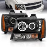 AmeriLite Black Projector Headlights LED Halo For 2007-2013 Chevy Tahoe/Suburban/Avalanche - Passenger and Driver Side