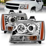 AmeriLite Chrome Projector Replacement Headlights LED Dual Halo For Chevy Tahoe/Suburban/Avalanche - Passenger and Driver Side
