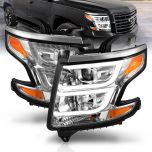 AmeriLite for 2015-2020 Chevy Tahoe Suburban Halogen Type Dual Chrystal LED DRL Projector Chrome Headlights Set (Bulbs Included) - Passenger and Driver Side
