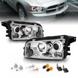 AmeriLite Chrome Dual LED Halo Projector Replacement Headlights Set For 06-10 Dodge Charger - Passenger and Driver Side