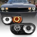 AmeriLite Black Replacement for 2008-2014 Dodge Challenger Halogen Type Dual Xtreme LED Halo Rings Projector Headlights Pair - Driver and Passenger Side