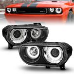 AmeriLite Black Projector Replacement Headlights Dual LED Halo Set For Dodge Challenger - Passenger and Driver Side