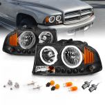 AmeriLite Black Replacement Headlight Turn Signal LED Halo 1pc For Dodge Dakota / Durango - Passenger and Driver Side